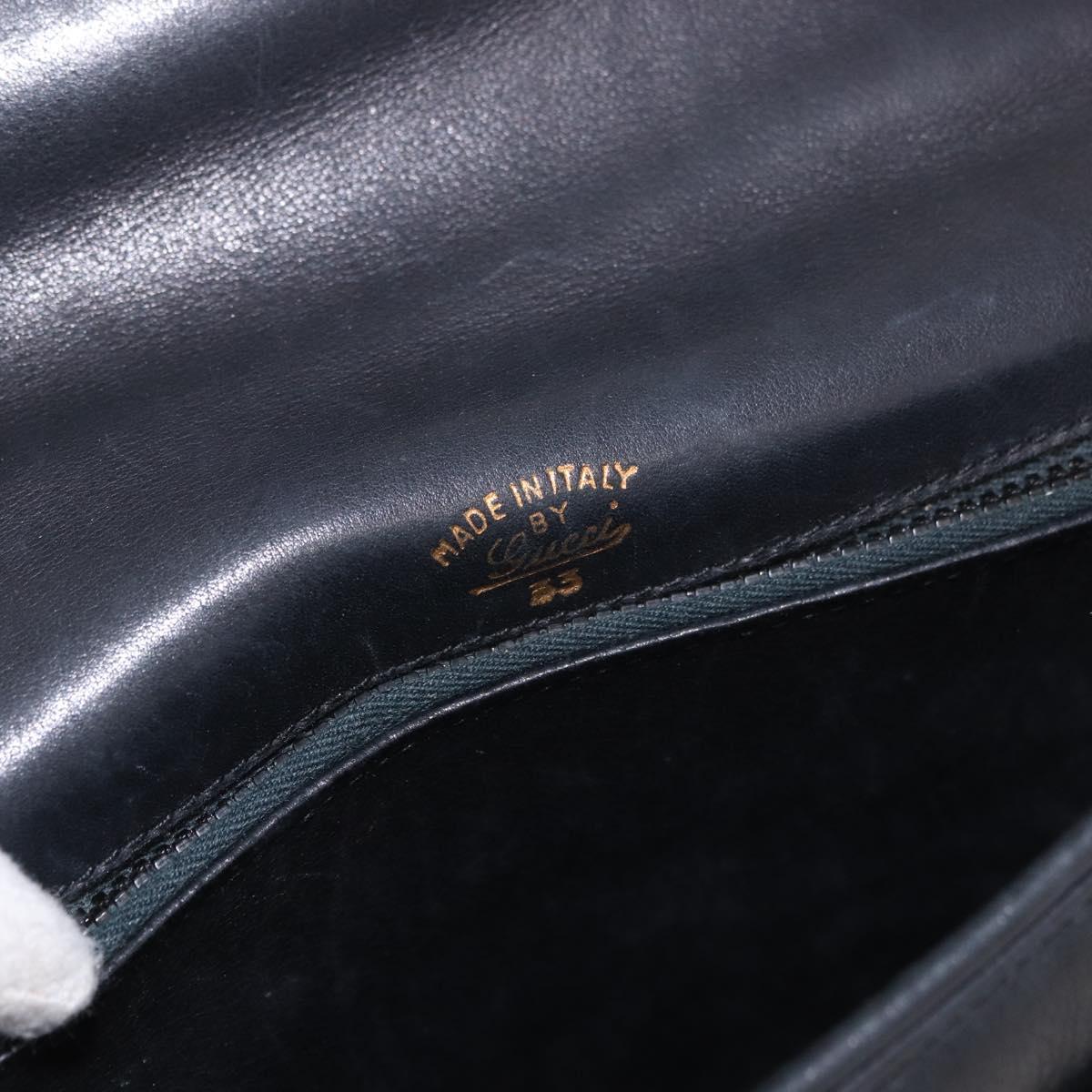 GUCCI Shoulder Bag Leather 2way Black Gold Auth 187188