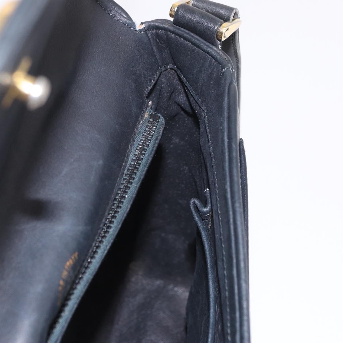 GUCCI Shoulder Bag Leather 2way Black Gold Auth 187188