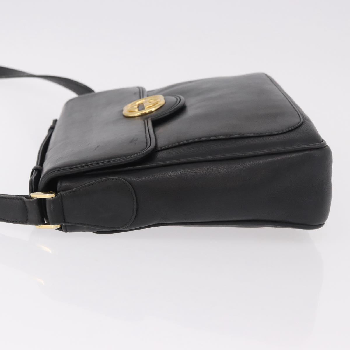GUCCI Shoulder Bag Leather 2way Black Gold Auth 187188