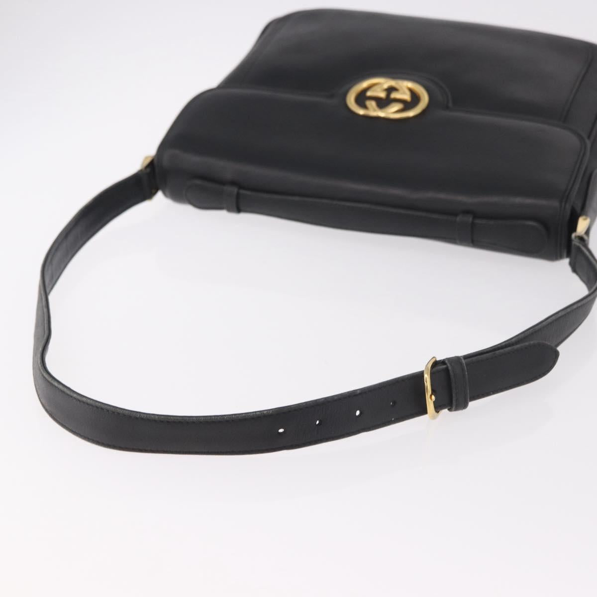 GUCCI Shoulder Bag Leather 2way Black Gold Auth 187188