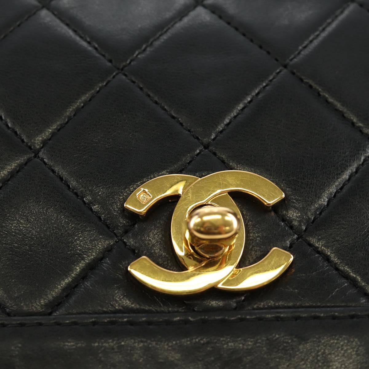 CHANEL Chain Matelasse Shoulder Bag Lamb Skin Black Gold CC Auth 187189SAV