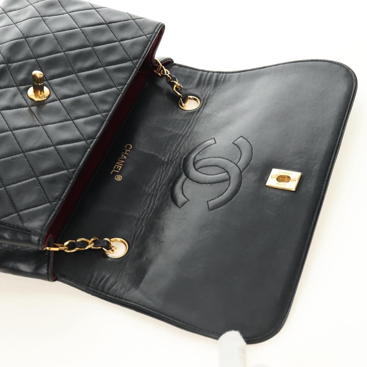 CHANEL Chain Matelasse Shoulder Bag Lamb Skin Black Gold CC Auth 187189SAV