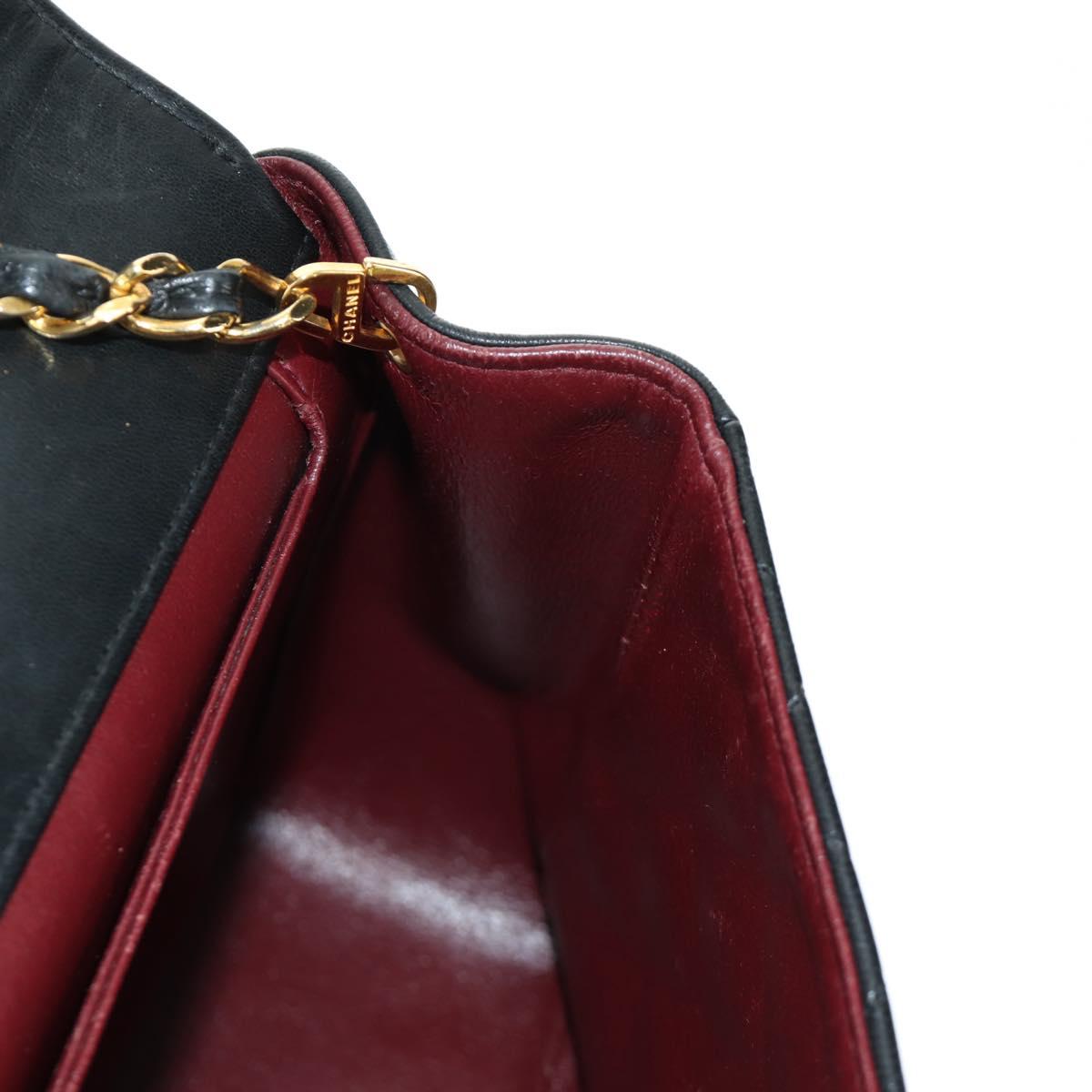 CHANEL Chain Matelasse Shoulder Bag Lamb Skin Black Gold CC Auth 187189SAV