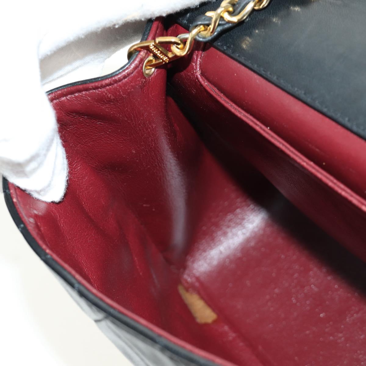 CHANEL Chain Matelasse Shoulder Bag Lamb Skin Black Gold CC Auth 187189SAV