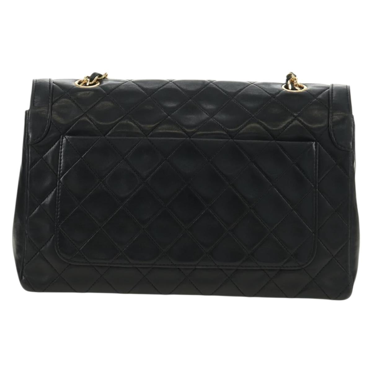 CHANEL Chain Matelasse Shoulder Bag Lamb Skin Black Gold CC Auth 187189SAV