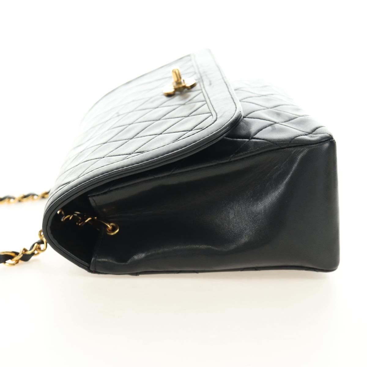 CHANEL Chain Matelasse Shoulder Bag Lamb Skin Black Gold CC Auth 187189SAV