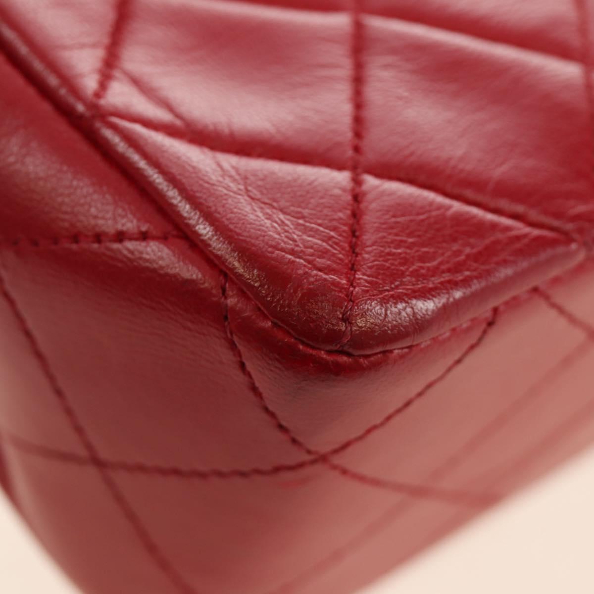 CHANEL Matelasse Chain Shoulder Bag Lamb Skin Red Gold CC Auth 187190A