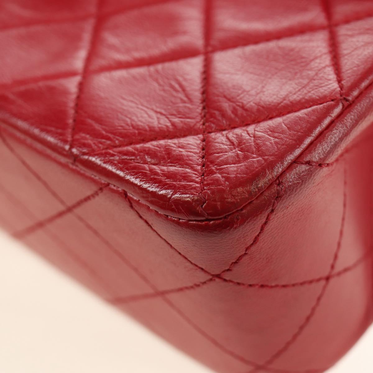 CHANEL Matelasse Chain Shoulder Bag Lamb Skin Red Gold CC Auth 187190A