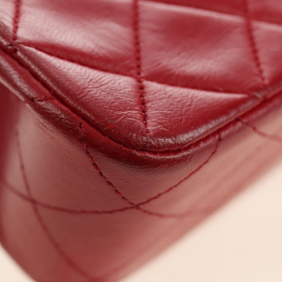 CHANEL Matelasse Chain Shoulder Bag Lamb Skin Red Gold CC Auth 187190A