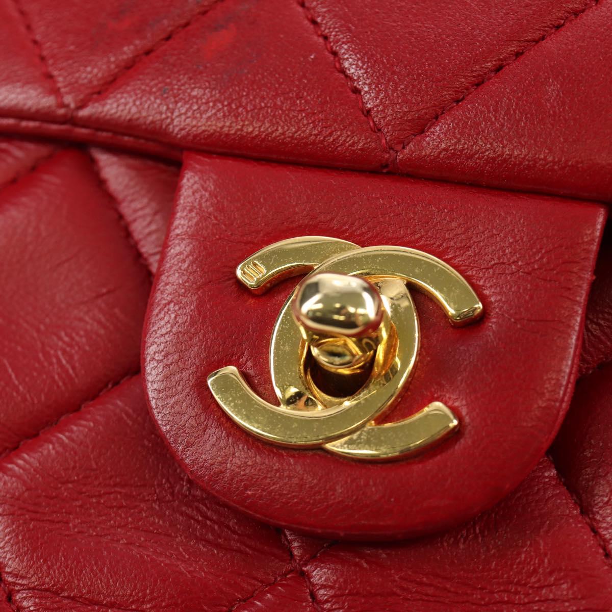 CHANEL Matelasse Chain Shoulder Bag Lamb Skin Red Gold CC Auth 187190A