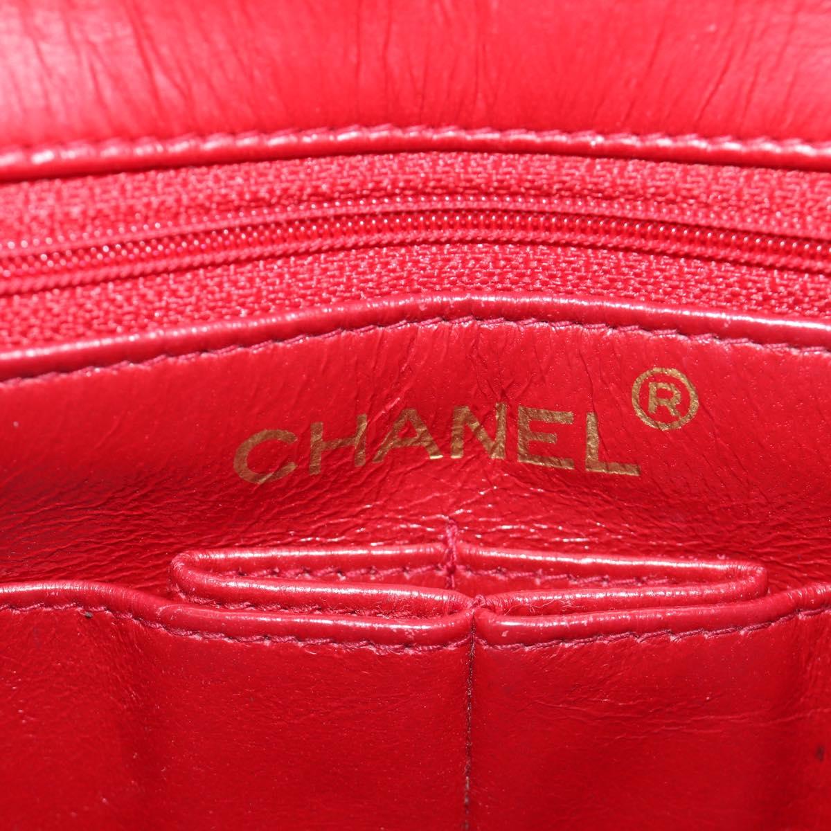 CHANEL Matelasse Chain Shoulder Bag Lamb Skin Red Gold CC Auth 187190A