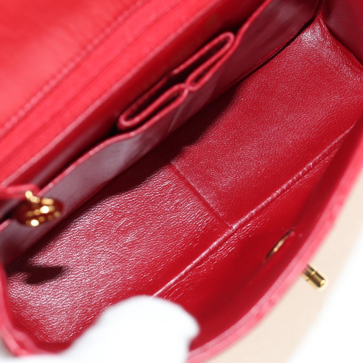 CHANEL Matelasse Chain Shoulder Bag Lamb Skin Red Gold CC Auth 187190A