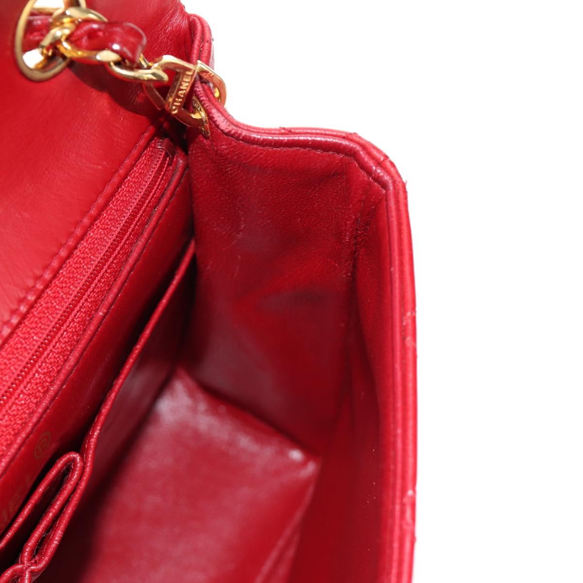 CHANEL Matelasse Chain Shoulder Bag Lamb Skin Red Gold CC Auth 187190A