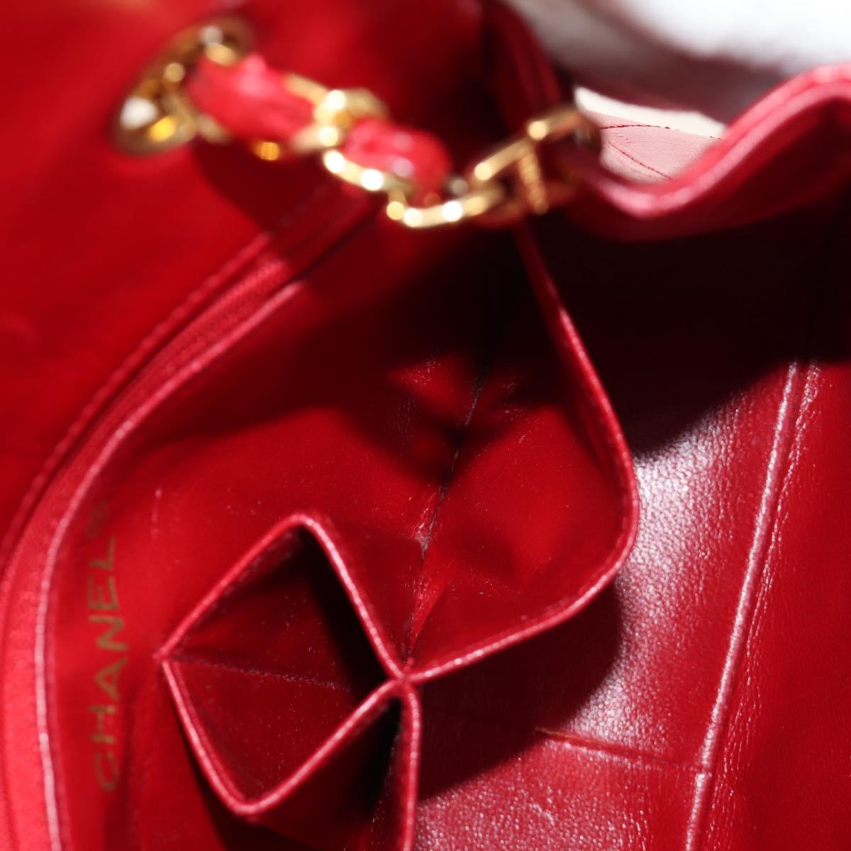 CHANEL Matelasse Chain Shoulder Bag Lamb Skin Red Gold CC Auth 187190A