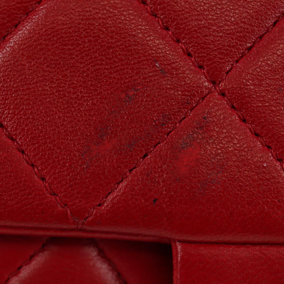 CHANEL Matelasse Chain Shoulder Bag Lamb Skin Red Gold CC Auth 187190A