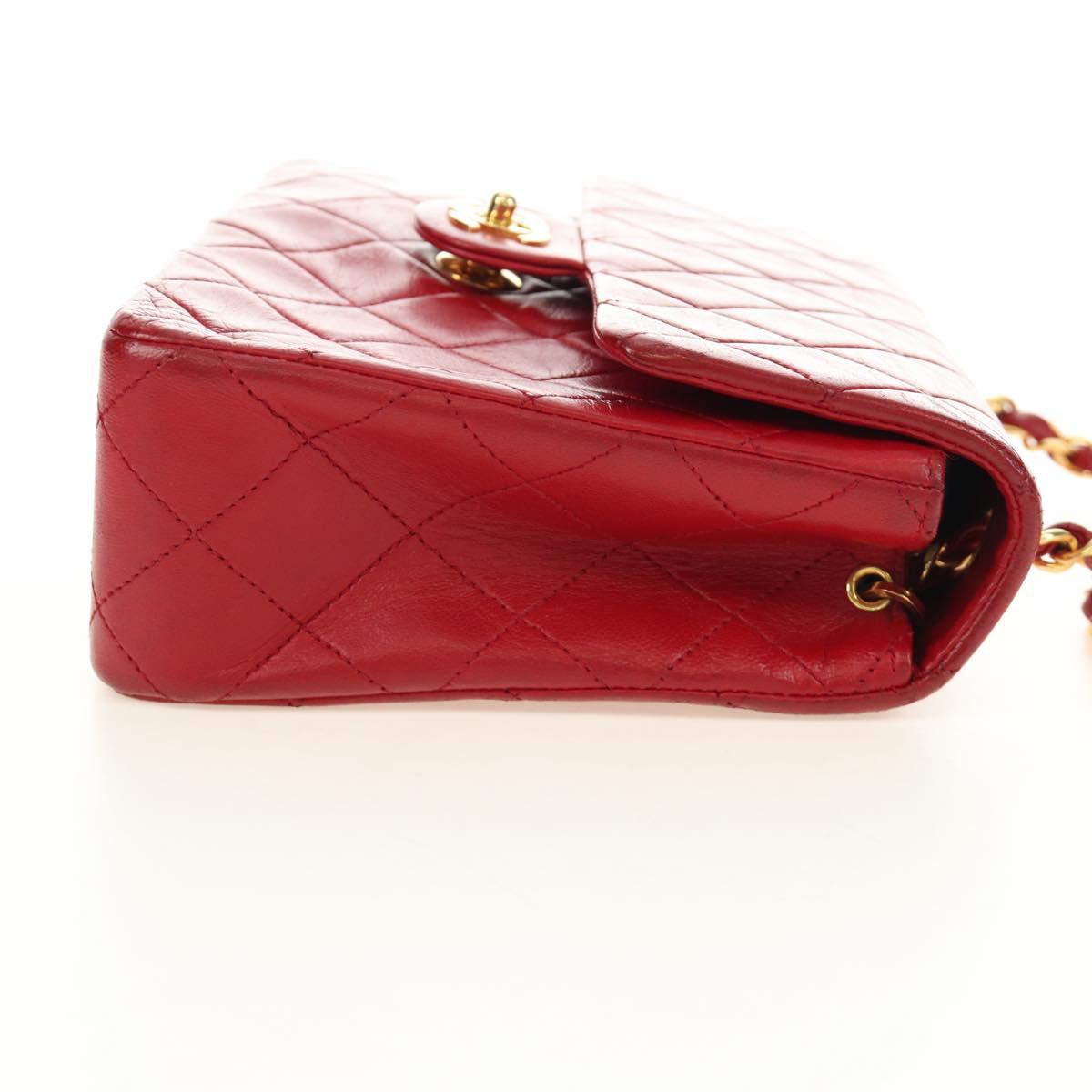 CHANEL Matelasse Chain Shoulder Bag Lamb Skin Red Gold CC Auth 187190A