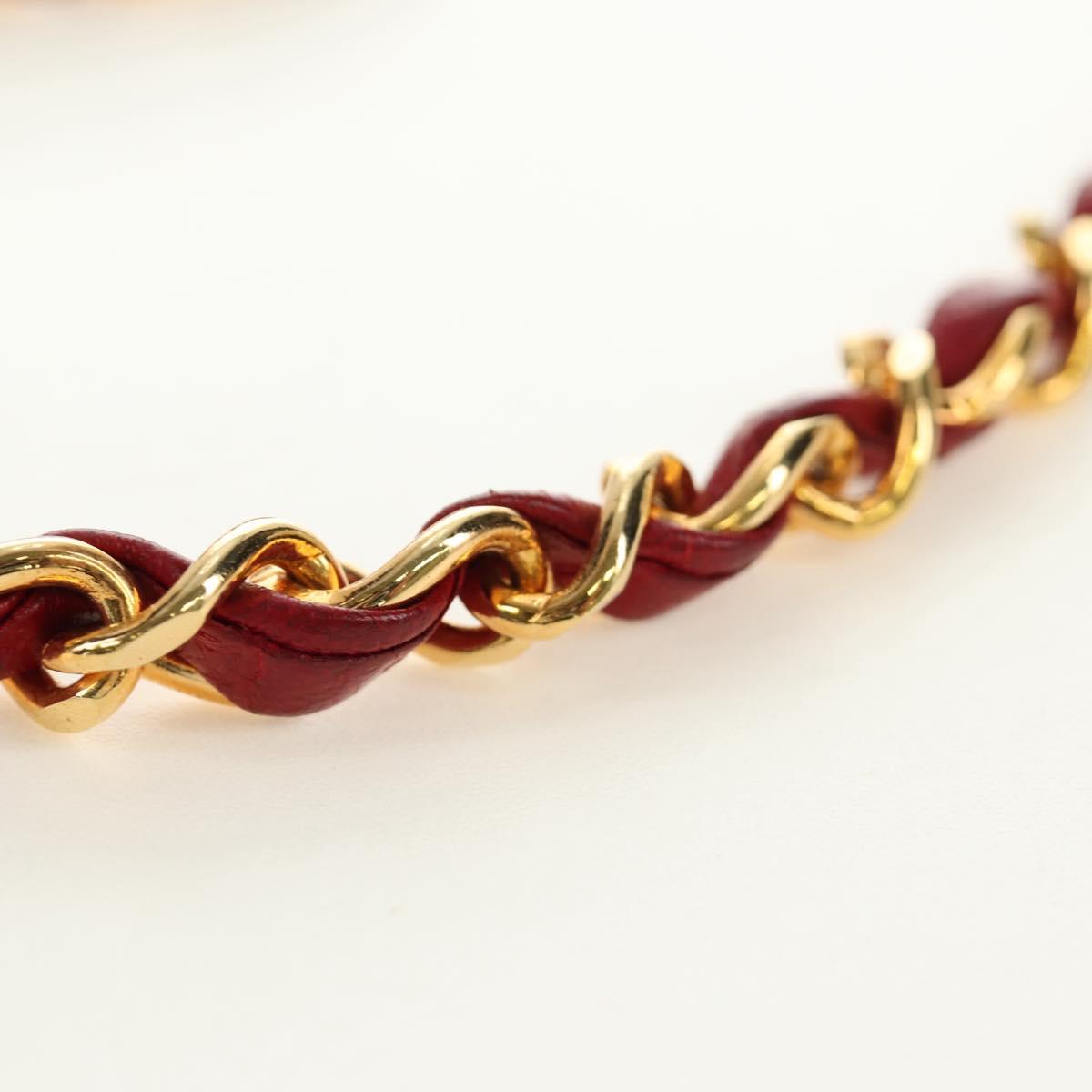 CHANEL Matelasse Chain Shoulder Bag Lamb Skin Red Gold CC Auth 187190A