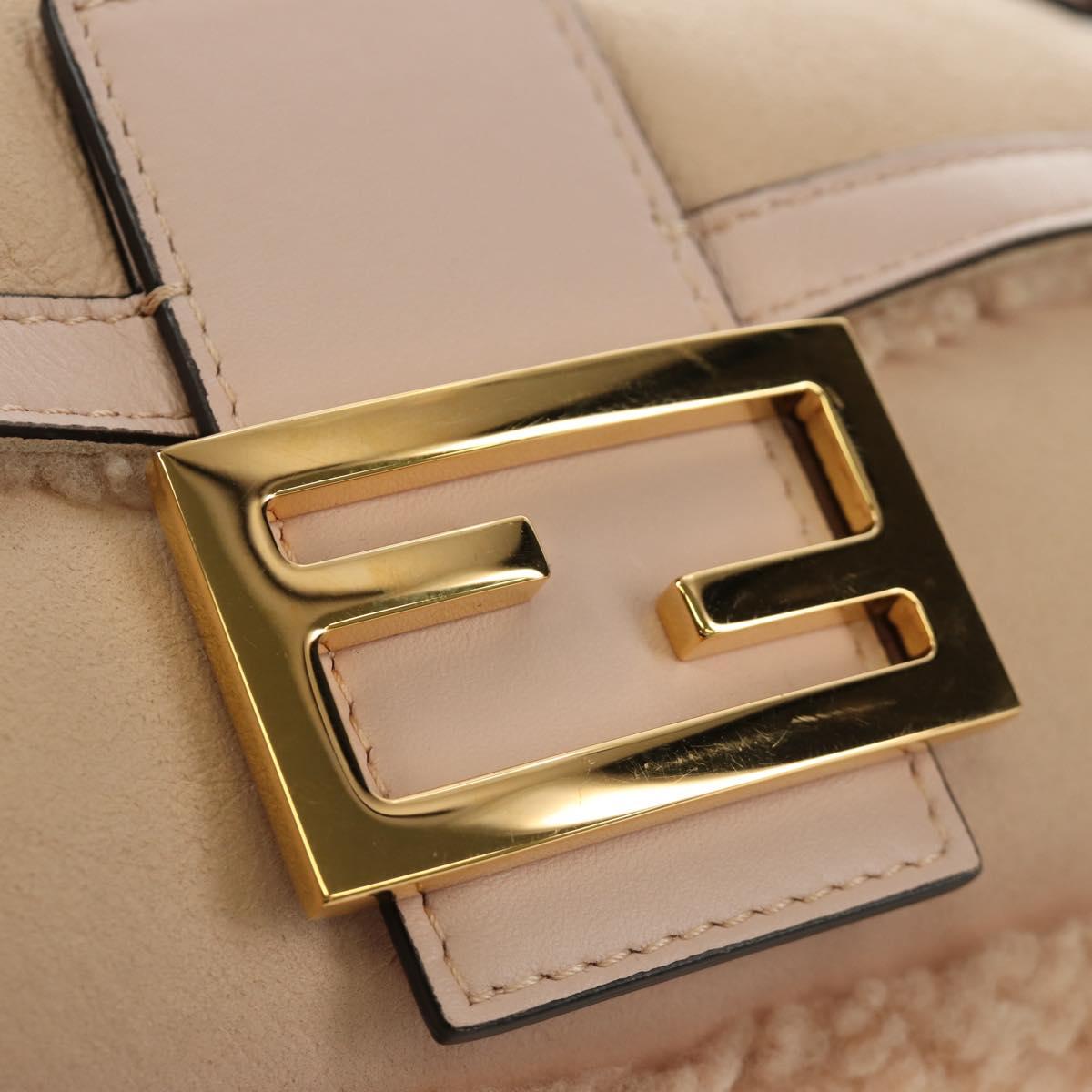 FENDI Mamma Baguette Shoulder Bag Mouton Beige Gold Auth 187191SAV