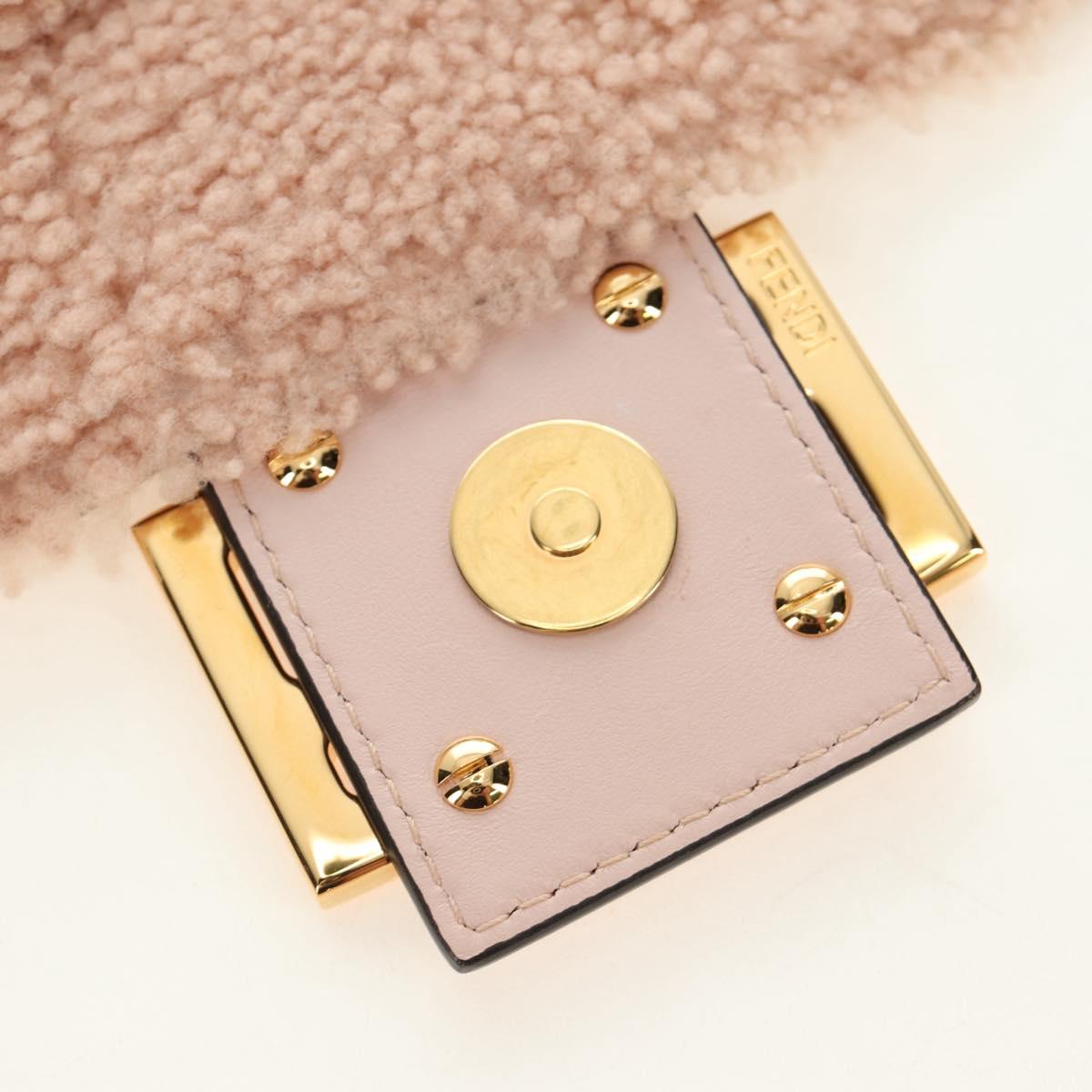 FENDI Mamma Baguette Shoulder Bag Mouton Beige Gold Auth 187191SAV