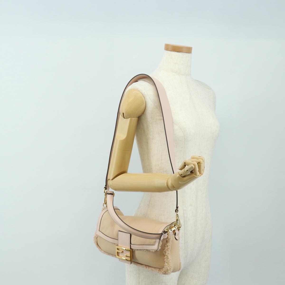 FENDI Mamma Baguette Shoulder Bag Mouton Beige Gold Auth 187191SAV