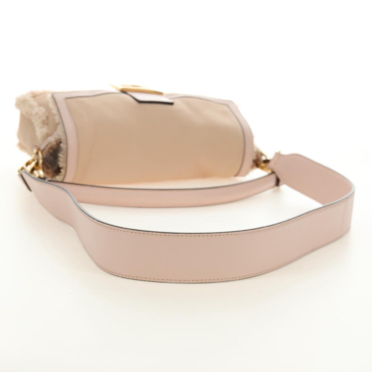 FENDI Mamma Baguette Shoulder Bag Mouton Beige Gold Auth 187191SAV