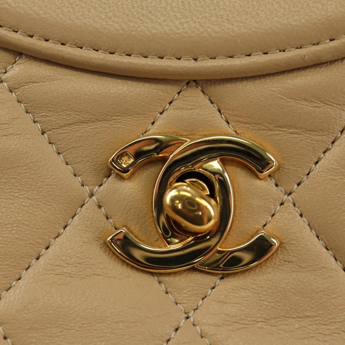 CHANEL Matelasse Chain Shoulder Bag Lamb Skin Beige Gold CC Auth 187192SAV