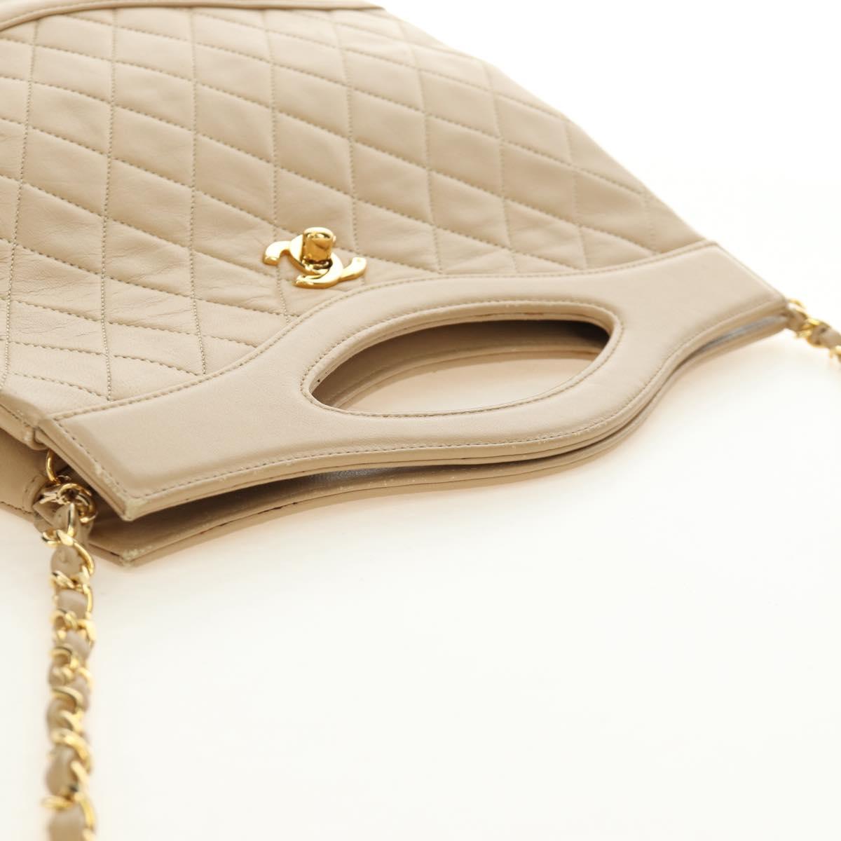 CHANEL Matelasse Chain Shoulder Bag Lamb Skin Beige Gold CC Auth 187192SAV