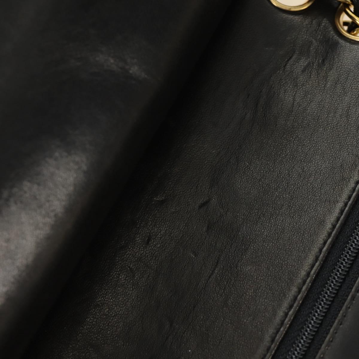 CHANEL Matelasse 25 Double Flap Chain Bag Lamb Skin Gold Black CC Auth 187193SAV