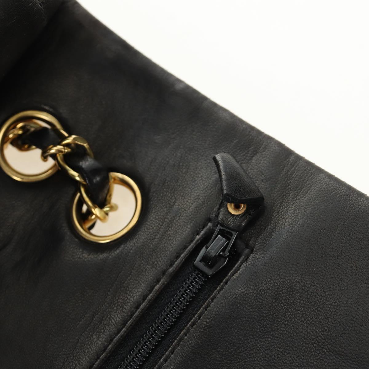 CHANEL Matelasse 25 Double Flap Chain Bag Lamb Skin Gold Black CC Auth 187193SAV