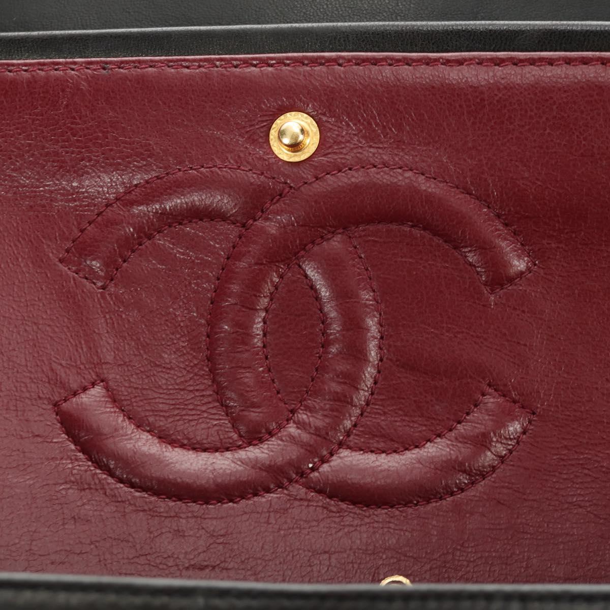 CHANEL Matelasse 25 Double Flap Chain Bag Lamb Skin Gold Black CC Auth 187193SAV