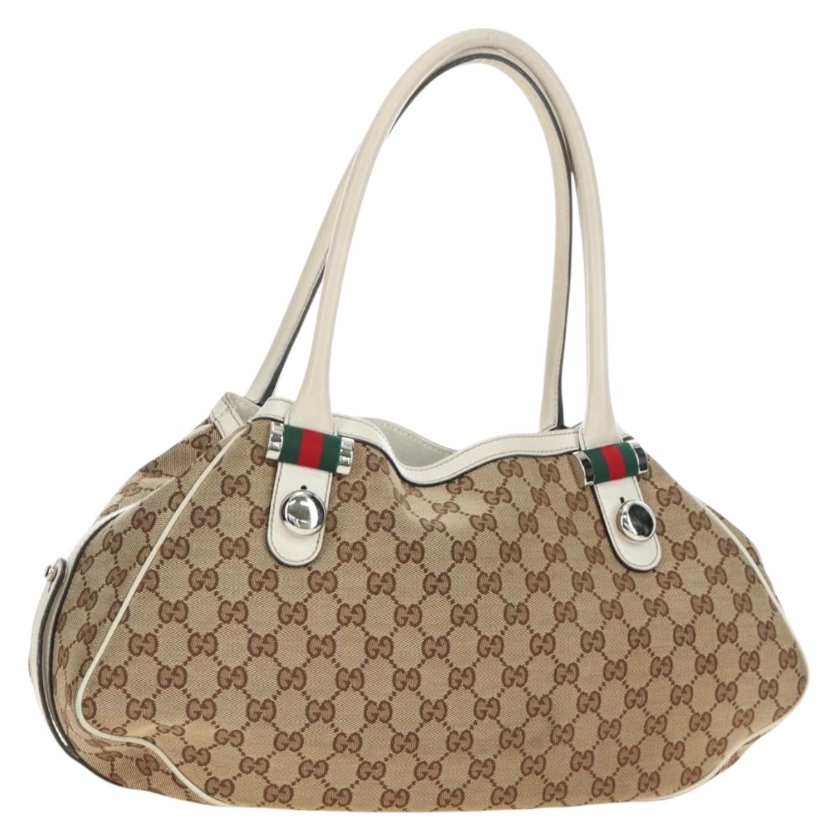 GUCCI GG Canvas Web Sherry Line Tote Bag Beige Silver Red 232971 Auth 187200SAV