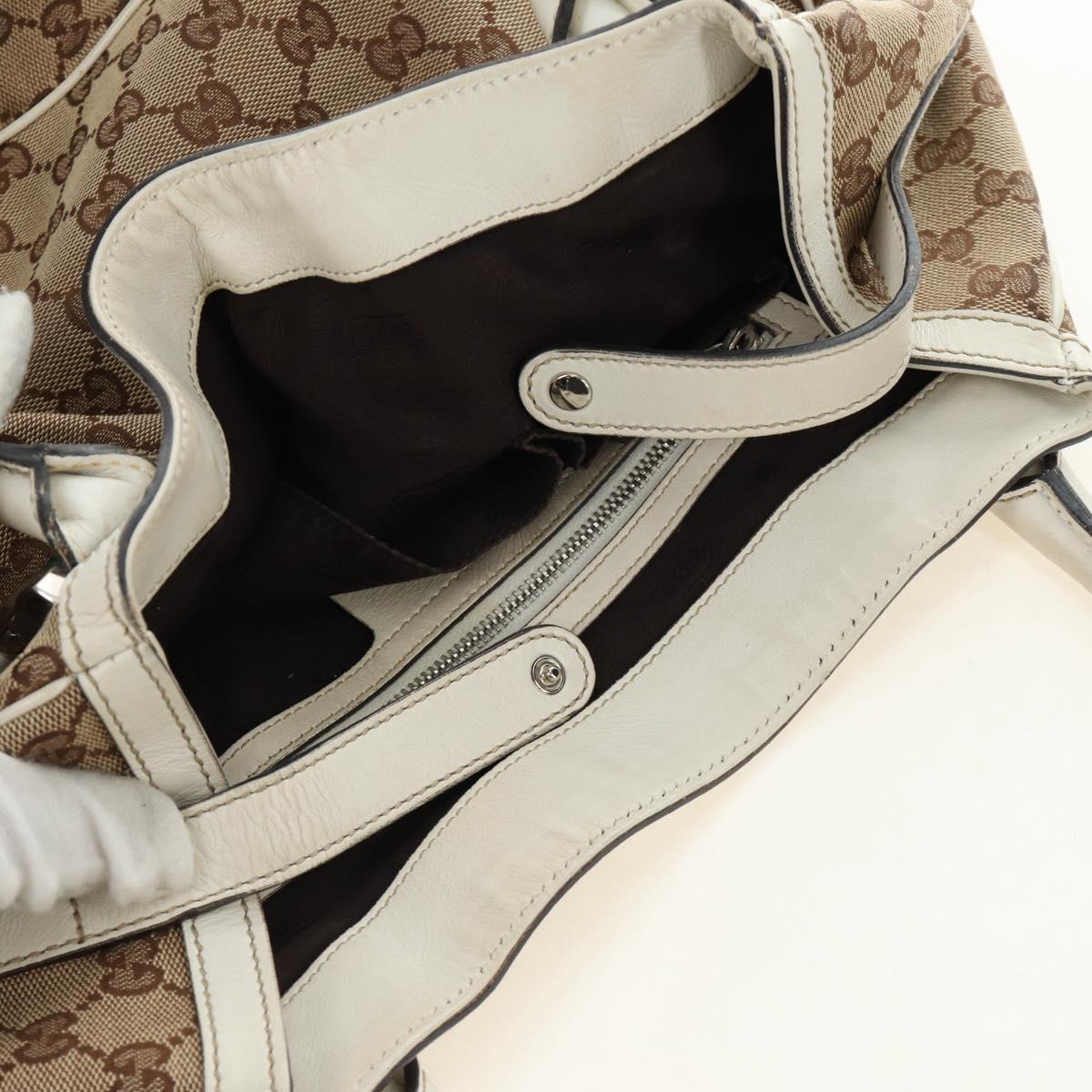 GUCCI GG Canvas Web Sherry Line Tote Bag Beige Silver Red 232971 Auth 187200SAV