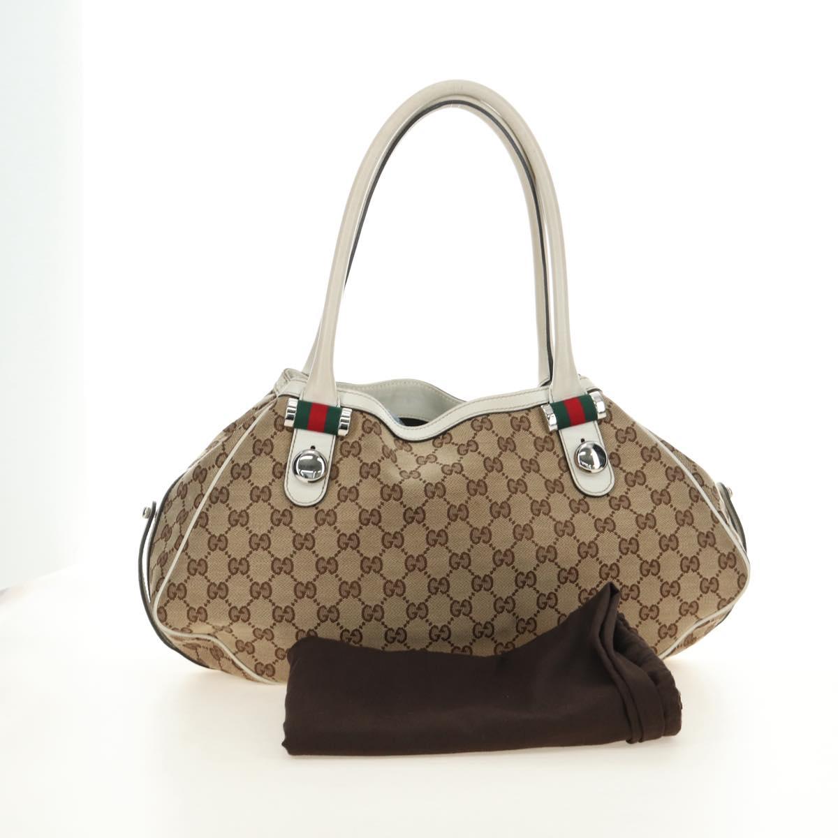 GUCCI GG Canvas Web Sherry Line Tote Bag Beige Silver Red 232971 Auth 187200SAV