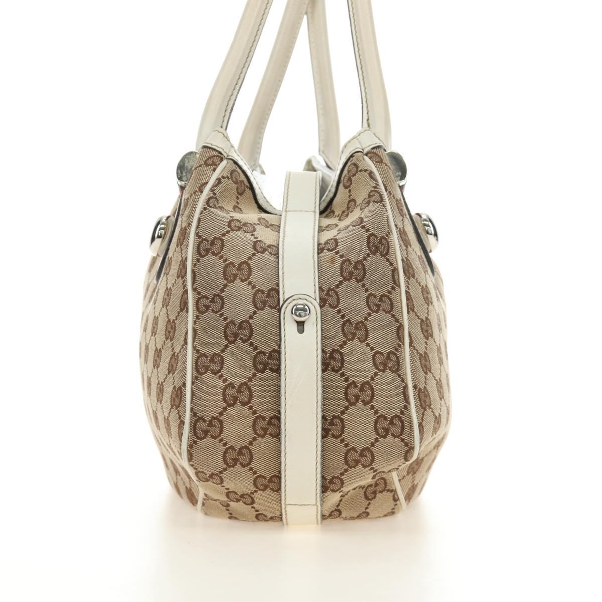 GUCCI GG Canvas Web Sherry Line Tote Bag Beige Silver Red 232971 Auth 187200SAV