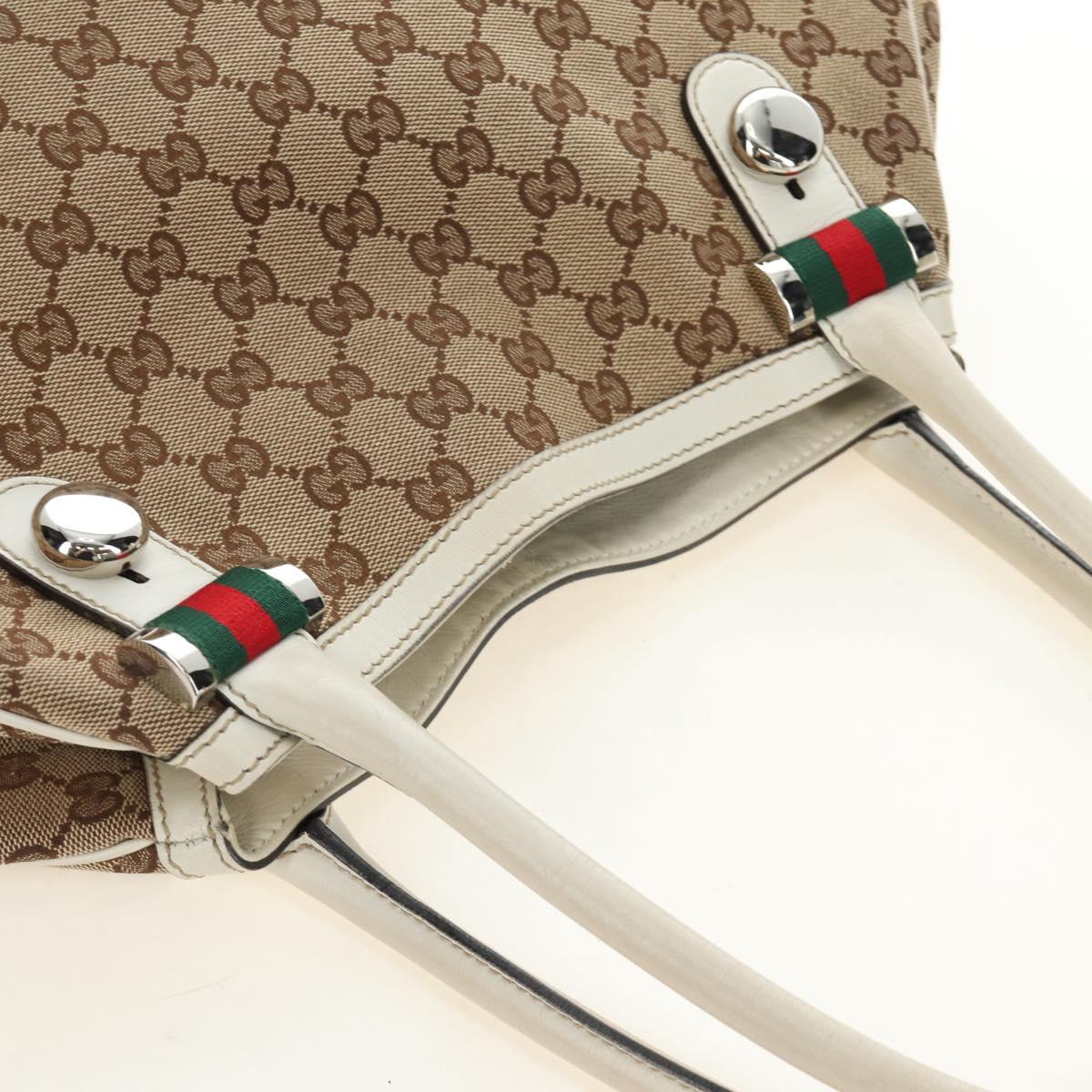 GUCCI GG Canvas Web Sherry Line Tote Bag Beige Silver Red 232971 Auth 187200SAV