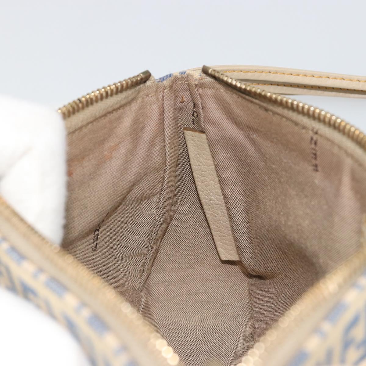 FENDI Zucchino Canvas Pouch Blue Gold Auth 187202