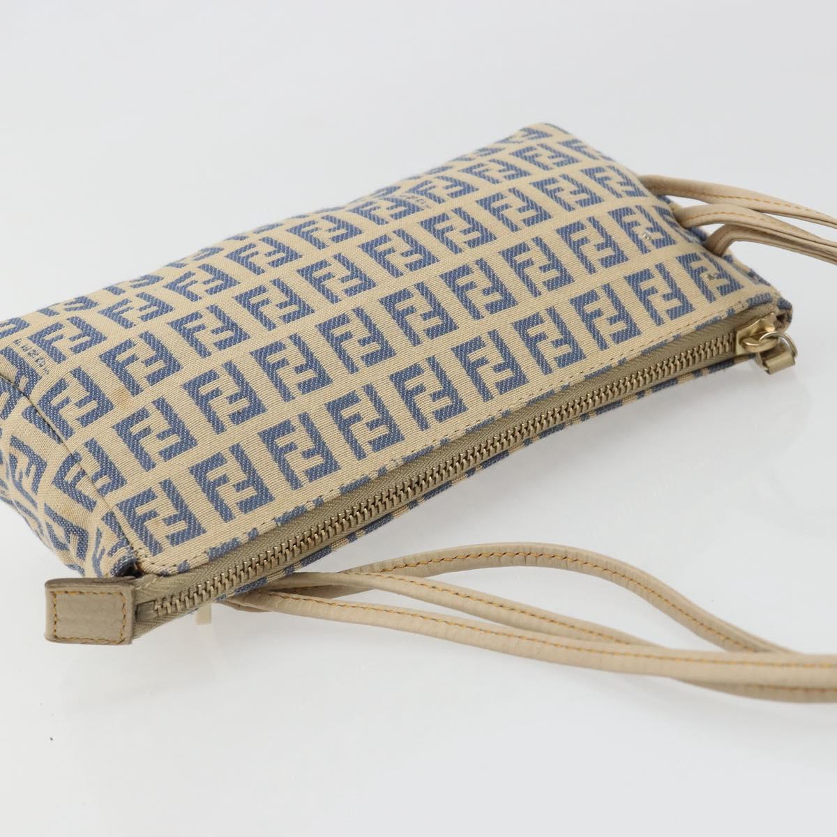 FENDI Zucchino Canvas Pouch Blue Gold Auth 187202
