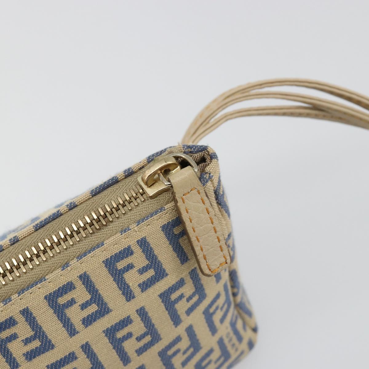 FENDI Zucchino Canvas Pouch Blue Gold Auth 187202