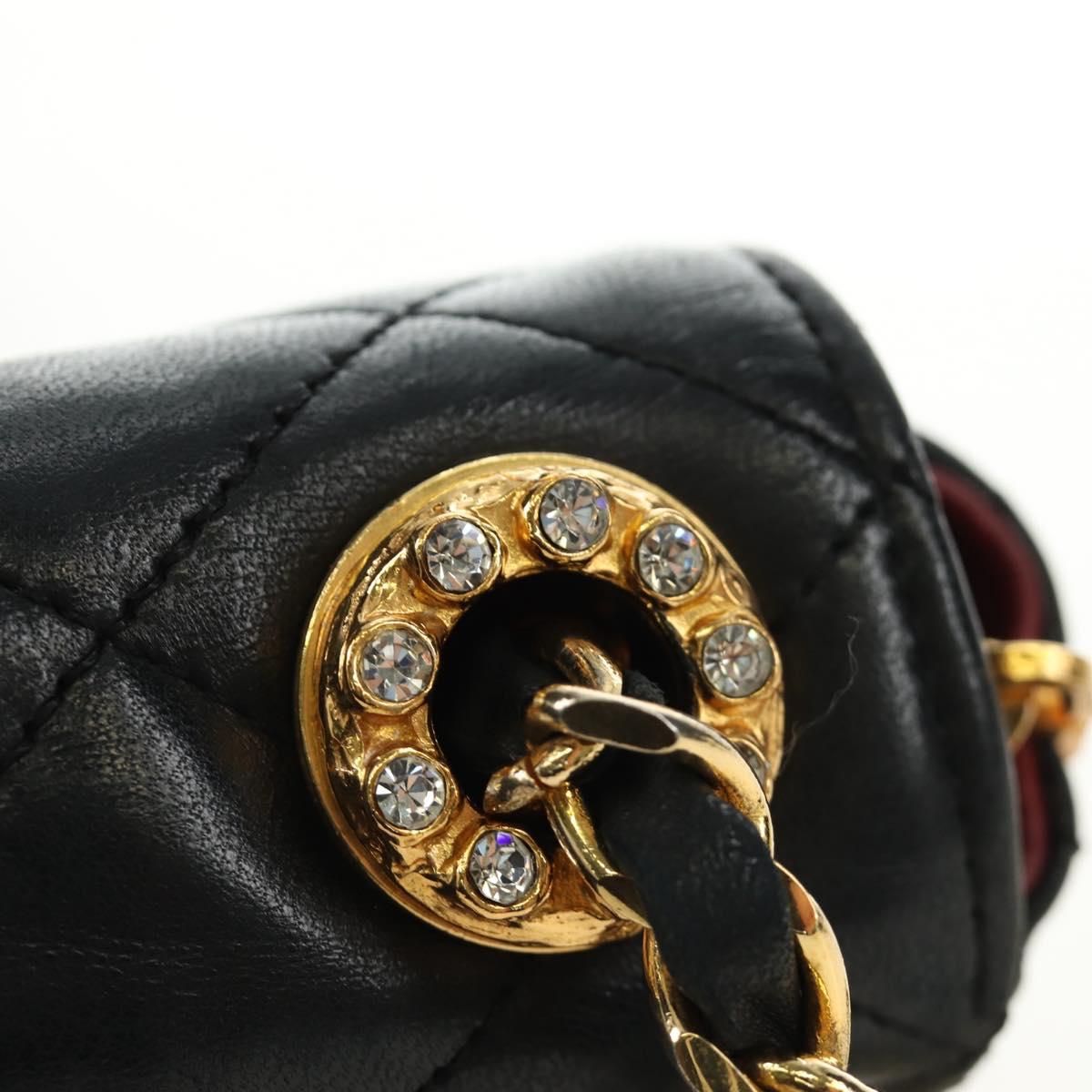 CHANEL Chain Matelasse Shoulder Bag Lamb Skin Black Gold CC Auth 187203SAV
