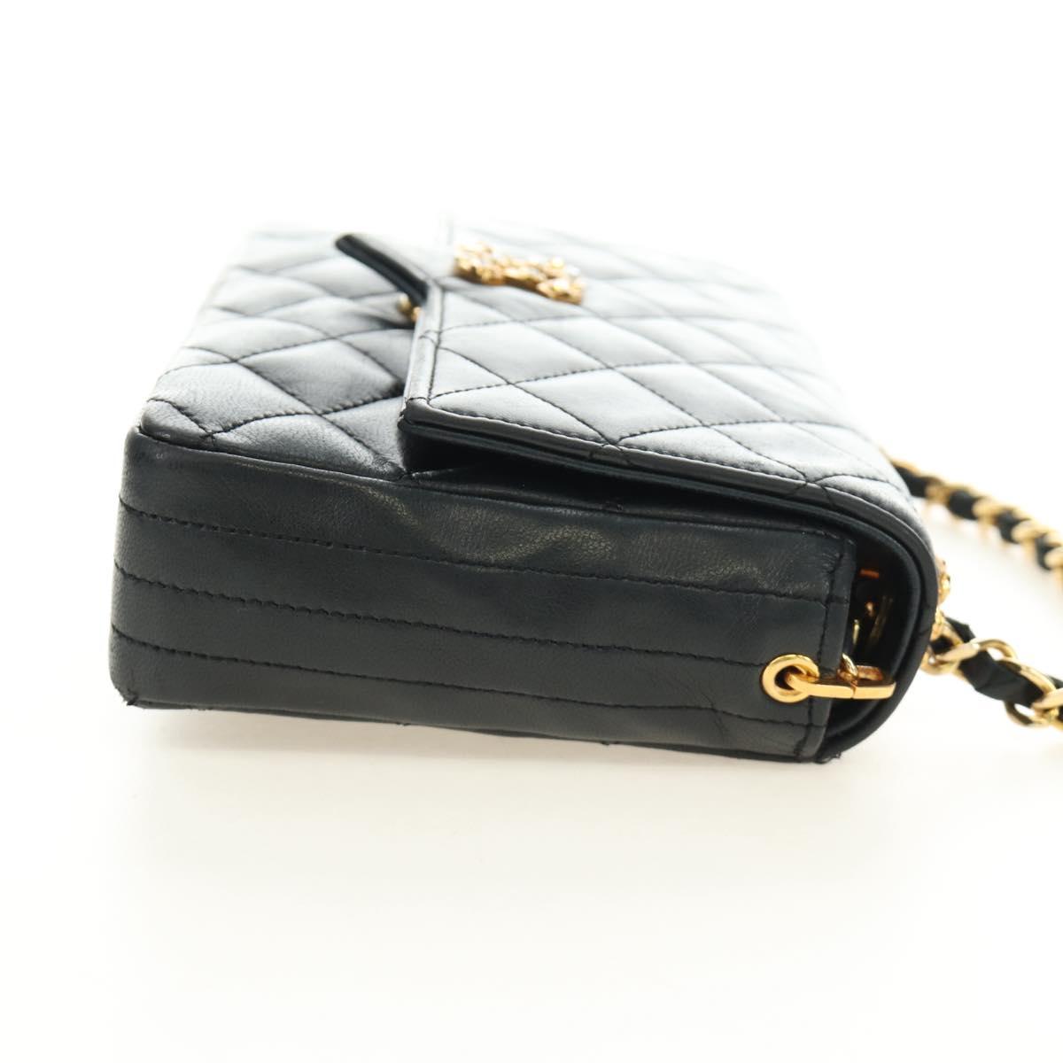 CHANEL Chain Matelasse Shoulder Bag Lamb Skin Black Gold CC Auth 187203SAV