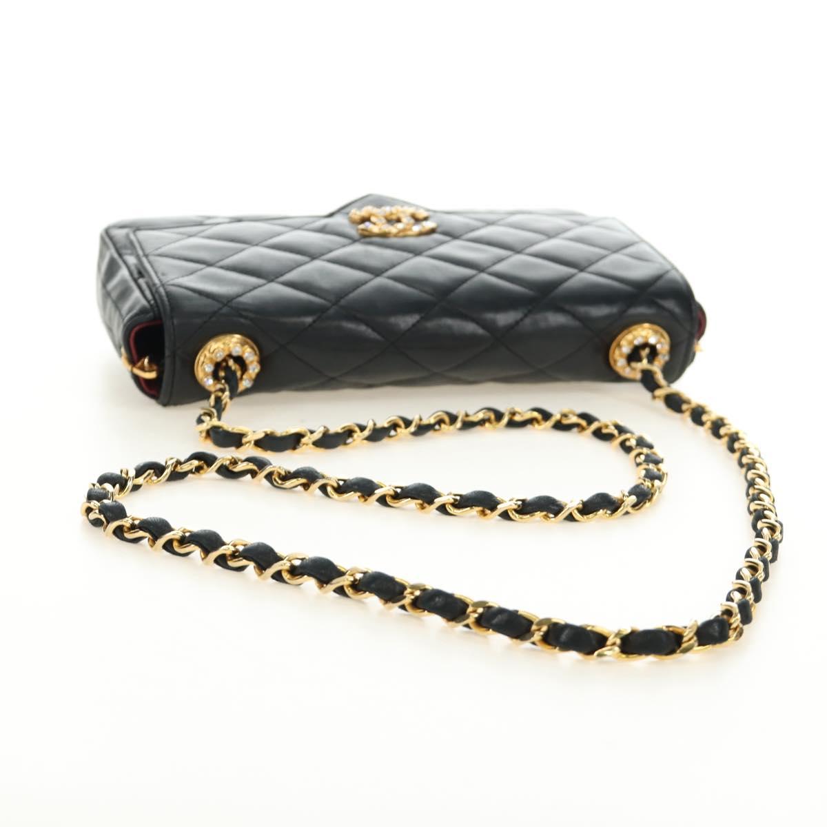 CHANEL Chain Matelasse Shoulder Bag Lamb Skin Black Gold CC Auth 187203SAV