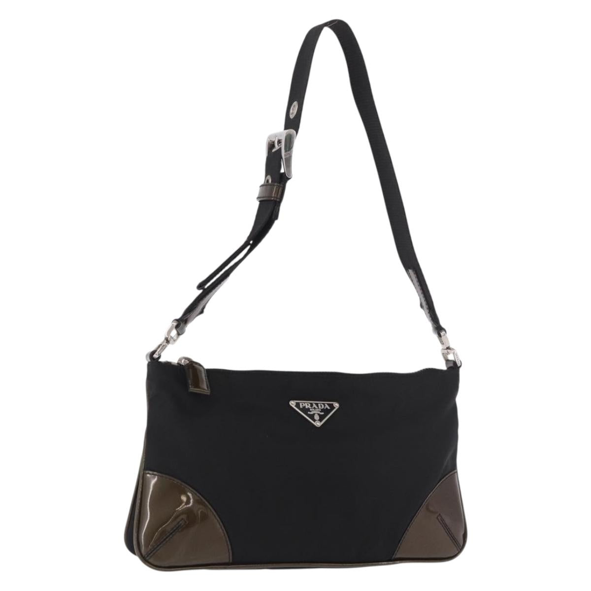 PRADA Shoulder Bag Nylon Silver Black Auth 187204A