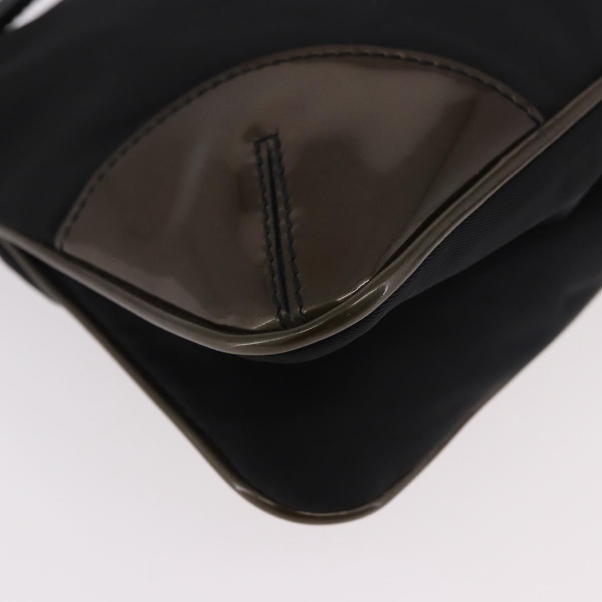 PRADA Shoulder Bag Nylon Silver Black Auth 187204A
