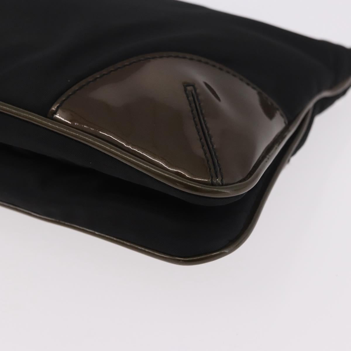PRADA Shoulder Bag Nylon Silver Black Auth 187204A