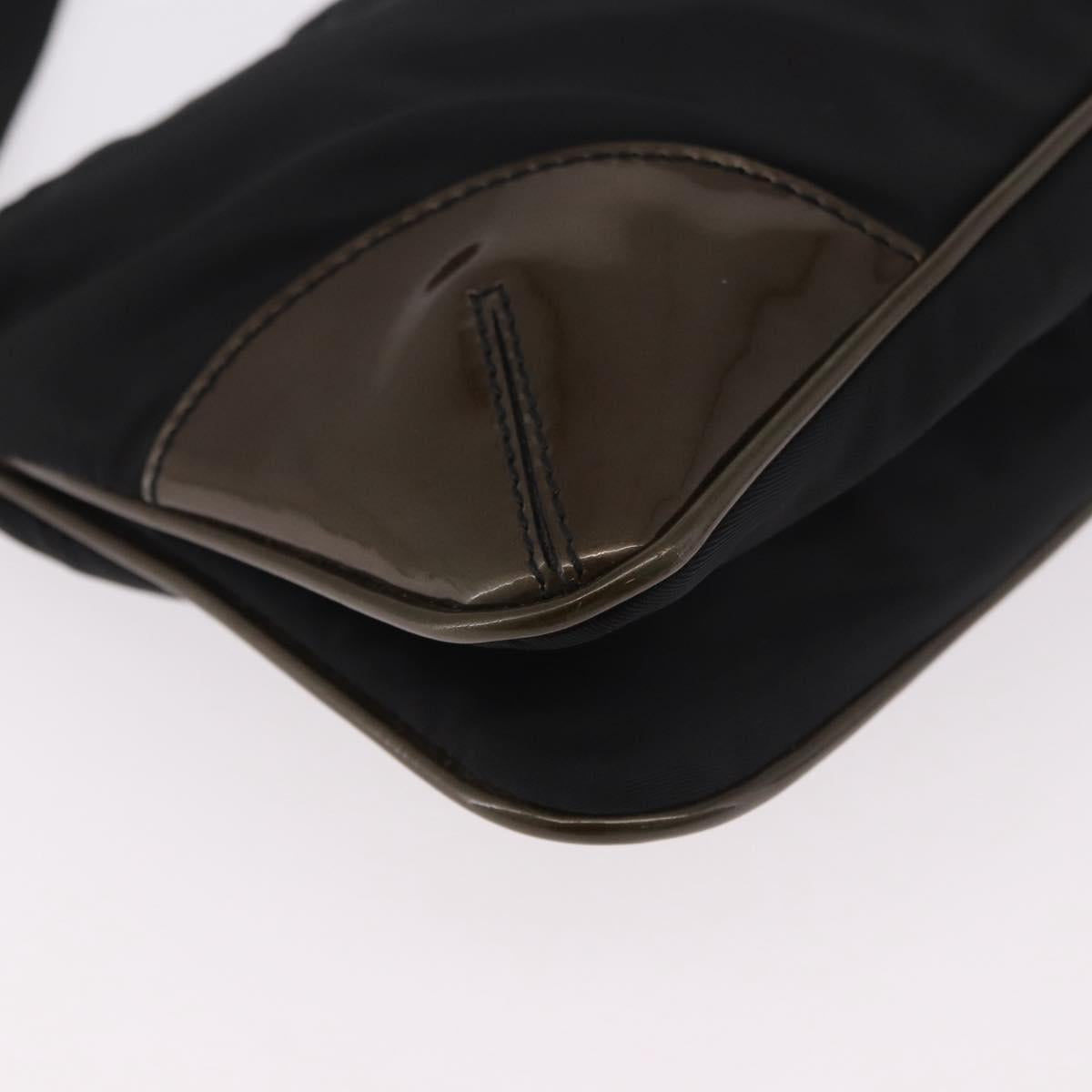 PRADA Shoulder Bag Nylon Silver Black Auth 187204A