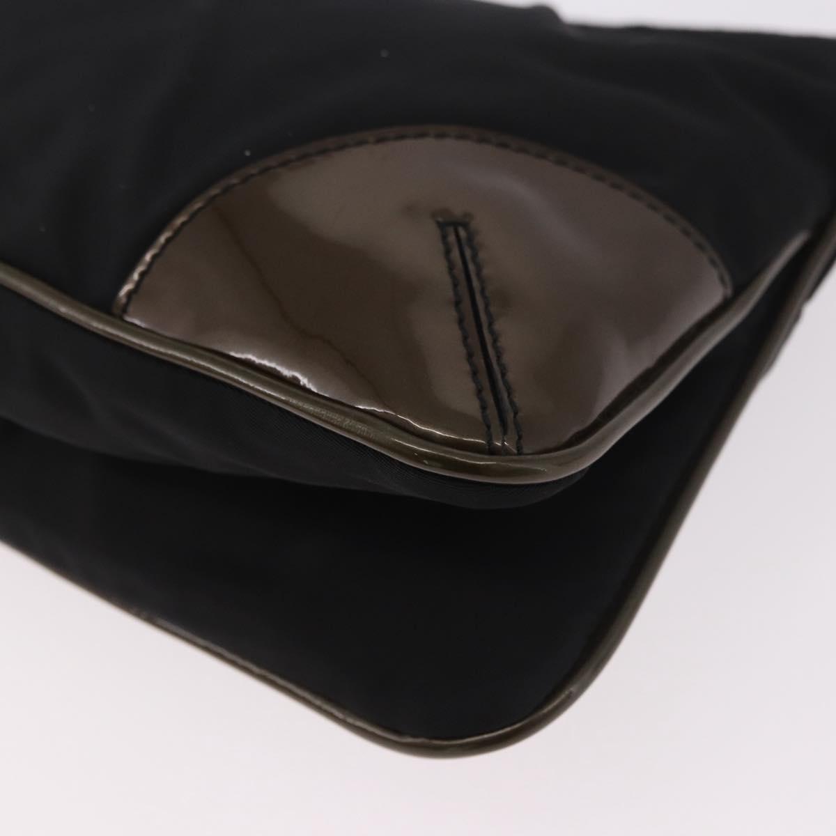 PRADA Shoulder Bag Nylon Silver Black Auth 187204A