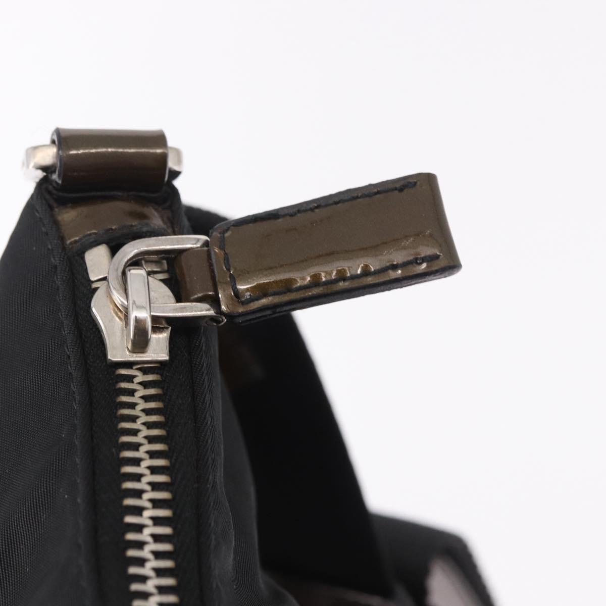 PRADA Shoulder Bag Nylon Silver Black Auth 187204A