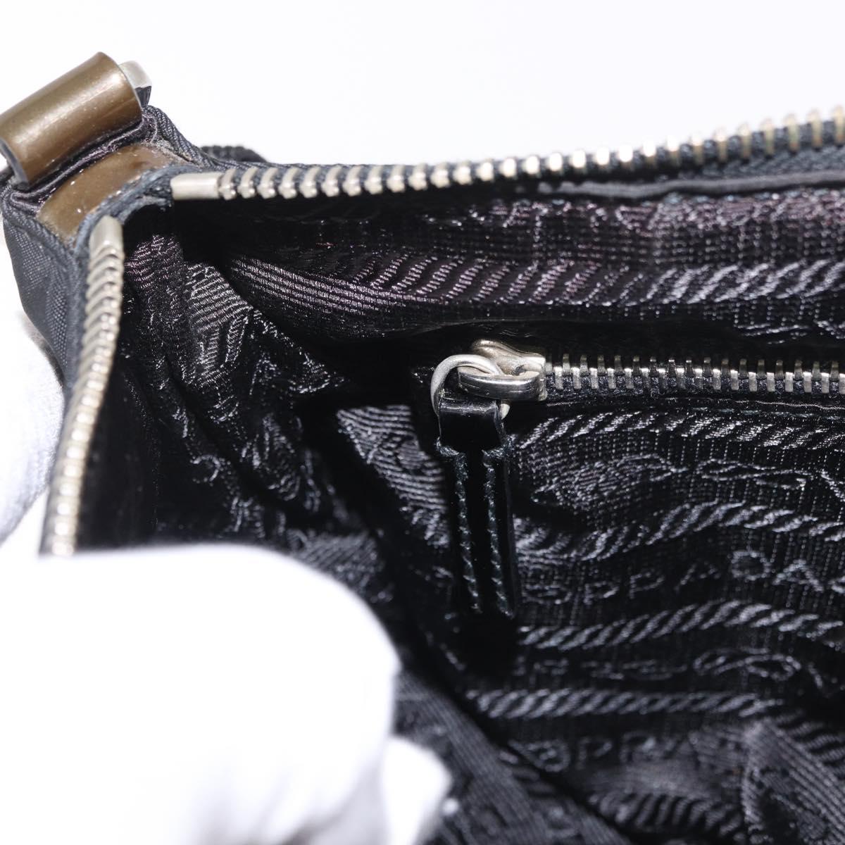 PRADA Shoulder Bag Nylon Silver Black Auth 187204A