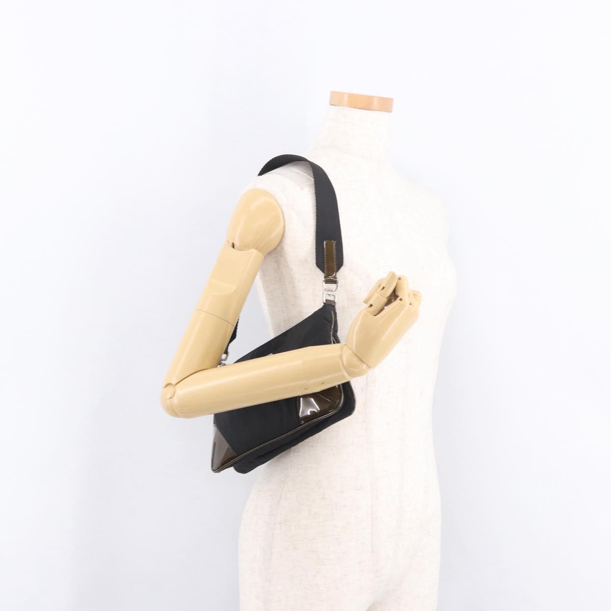 PRADA Shoulder Bag Nylon Silver Black Auth 187204A