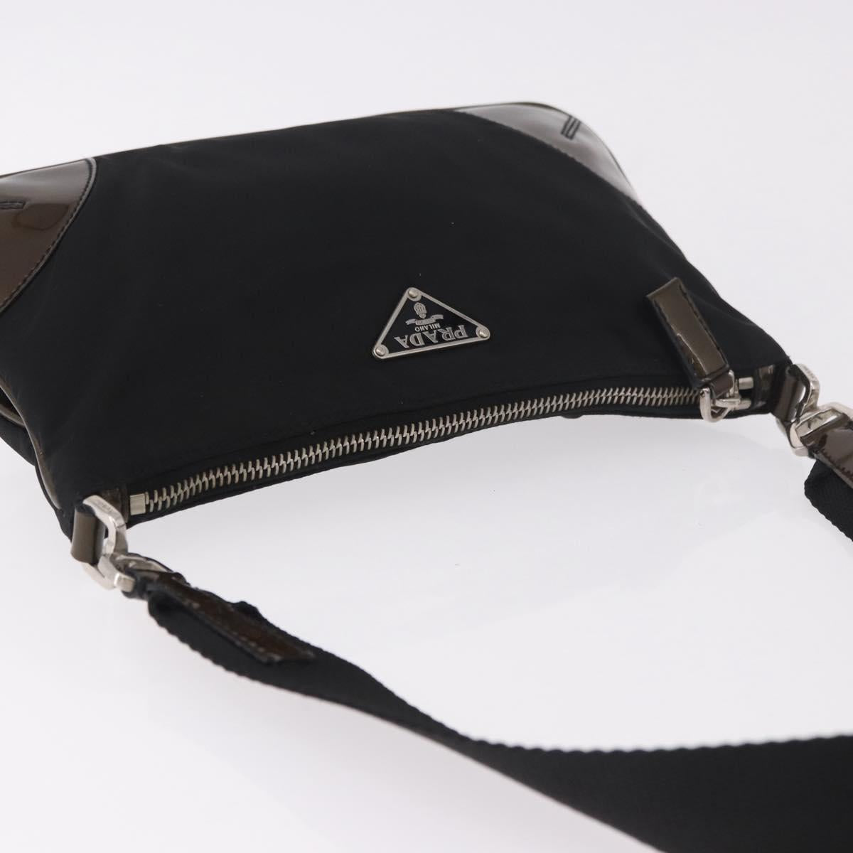 PRADA Shoulder Bag Nylon Silver Black Auth 187204A